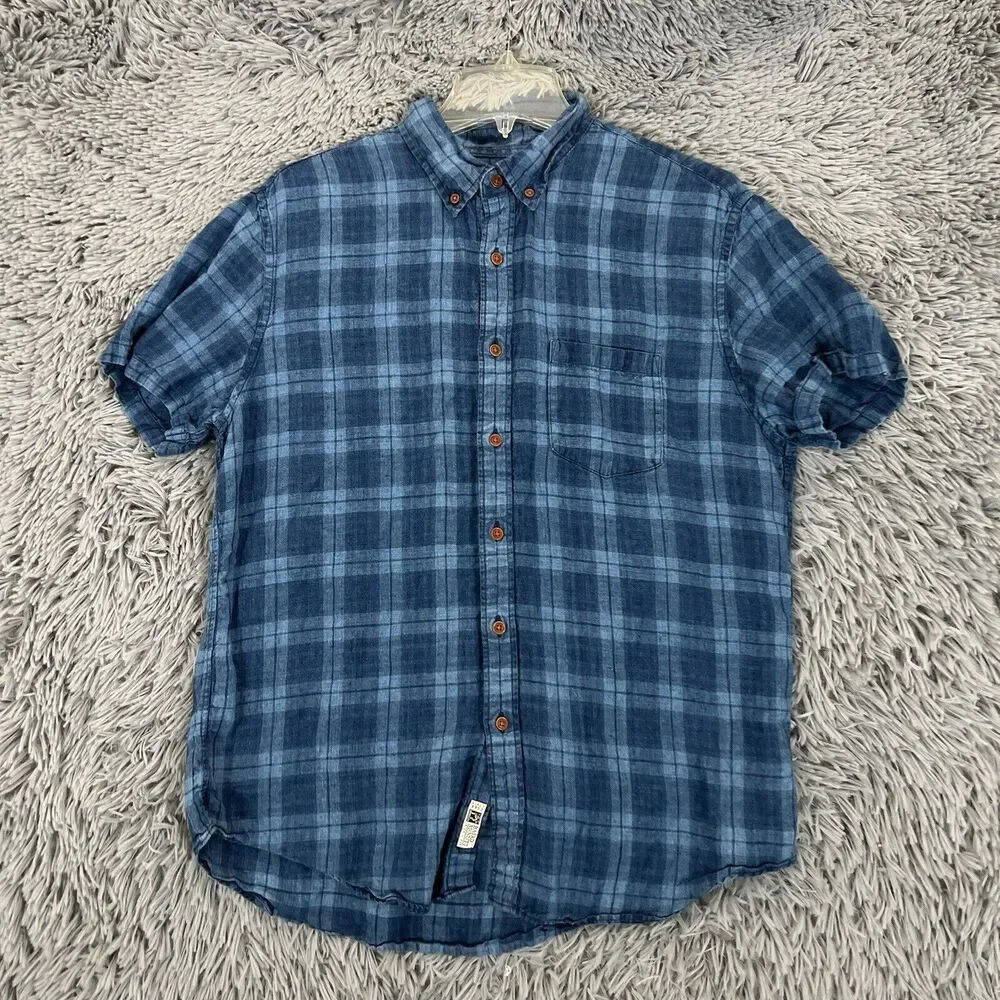 J Crew Adult Shirt Large Blue Button Down Baird Mcnutt Irish Linen Pocket Mens